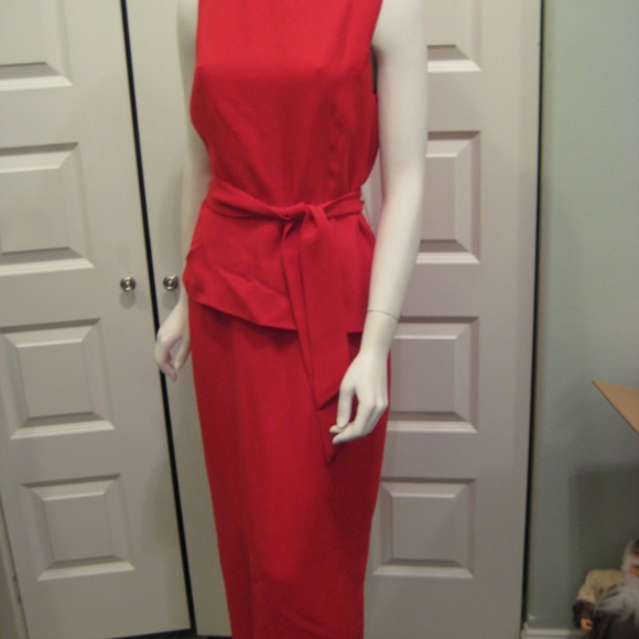 RED PEPLUM STYLE ANKLE LENGTH RED DRESS SIZE 8 - Picture 5 of 7